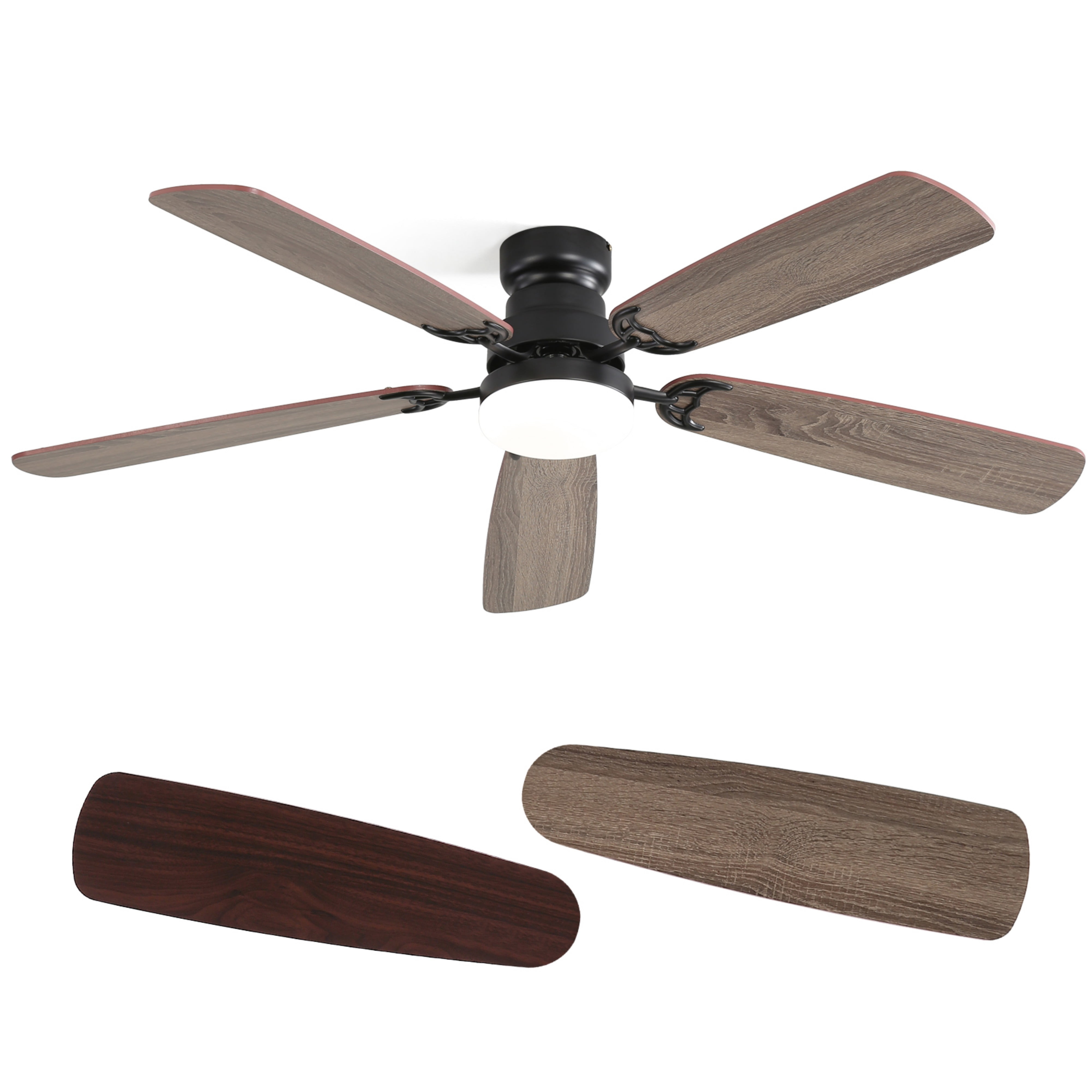 Sofucor 52" Ceiling Fan with Dual Blade Finish, Modern, LED Light, Downrod and Flush Mount, Indoor
