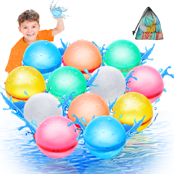 Clovercat Refillable Reusable Water Balloons, Latex-Free Silicone, Multiple Colors, 12-Pack