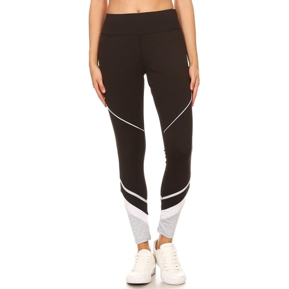 Multi Tone Ankle Contrast Sporty Workout Leggings Black S/M