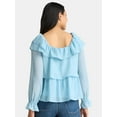 thumbnail image 3 of Time and Tru Women's Ruffle Neck Blouse with Long Sleeves, Sizes XS-3XL, 3 of 5