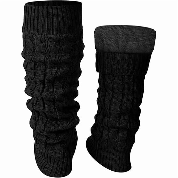 Fu997 Winter Fleece Lined Leg Warmers for Women Knit Long Leg Warmers Warm Fleece Lined Boot Socks for Skating Daily Wear