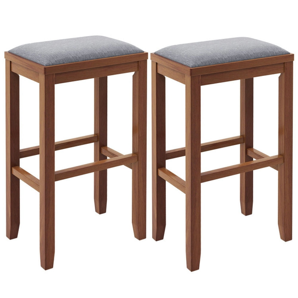 GVN 2 Pieces 31 Inch Upholstered Bar Stool Set with Solid Rubber Wood Frame and Footres-Brown, Bar Height Stools, Counter Height Bar Stools for Kitchen, Dining Room