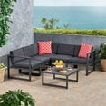 thumbnail image 3 of Noble House Navan 6 Piece Outdoor Aluminum Sectional Sofa Set in Dark Gray, 3 of 45