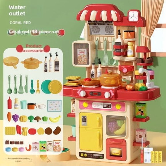 Ensemble de Cuisine de Jeu pour Enfants de 72 cm avec 48 Accessoires Roses – Jouet de Cuisine Interactif pour Enfants de 4 à 6 Ans avec Pulvérisation d'Eau, Lumières, Effets Sonores et Fonction Rechargeable – Plastique Durable