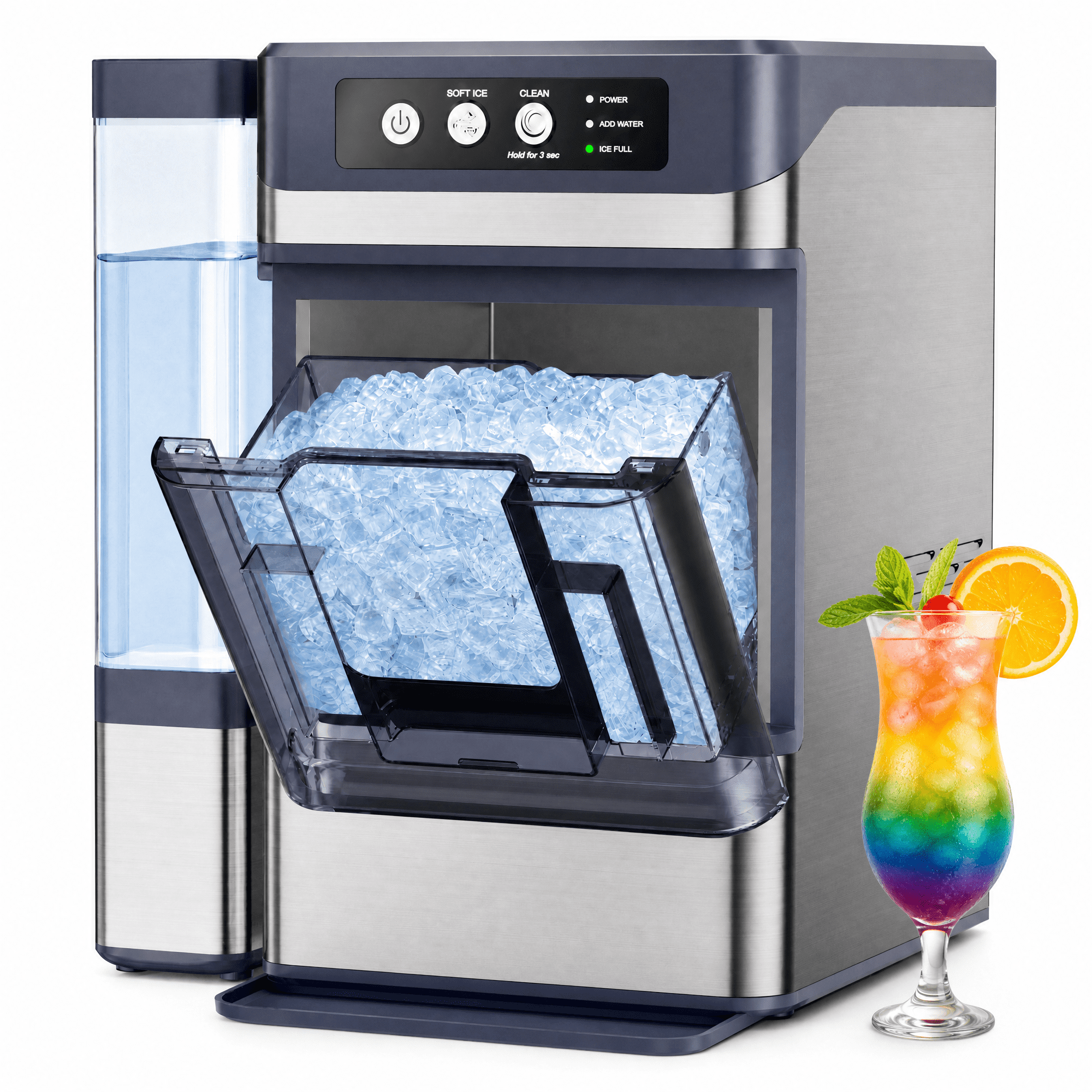 Snowyermine Nugget Ice Maker Countertop with 4.1L Water Tank, 44Lbs/24H, One-Touch Fast Ice in 6 Mins, Self-Cleaning & Ultra Quiet for Home/Office/Party