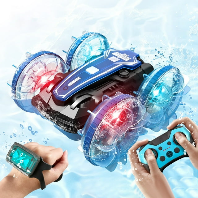 Dvkptbk Rc Cars Gesture Remote Control Double Faced Special Skill Remote Control Water Land Rolling and Rotating Special Skill Vehicle Water Land Vehicle Beach Toy Car Model