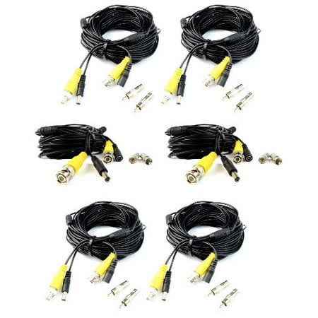 6 pc of 60 FT Power + Video Premade Siamese Black Cable for CCTV