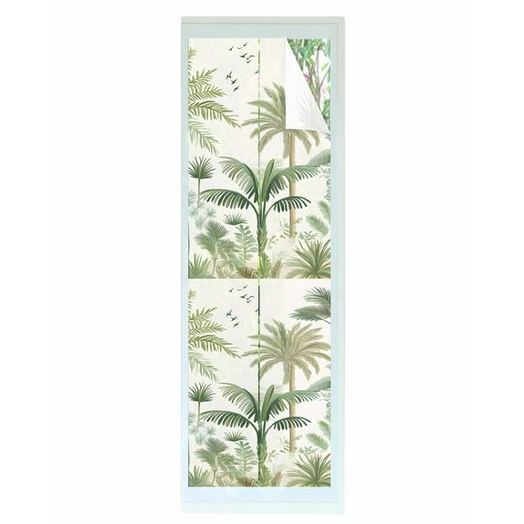 Window Privacy Film Green Palm Trees Stained Glass Window Film Decorative Sun Block Window Cover Farmhouse Summer Leaves Plants Birds Window Clings Static Adhesive Sticker for Bathroom 17.7"x78.7"