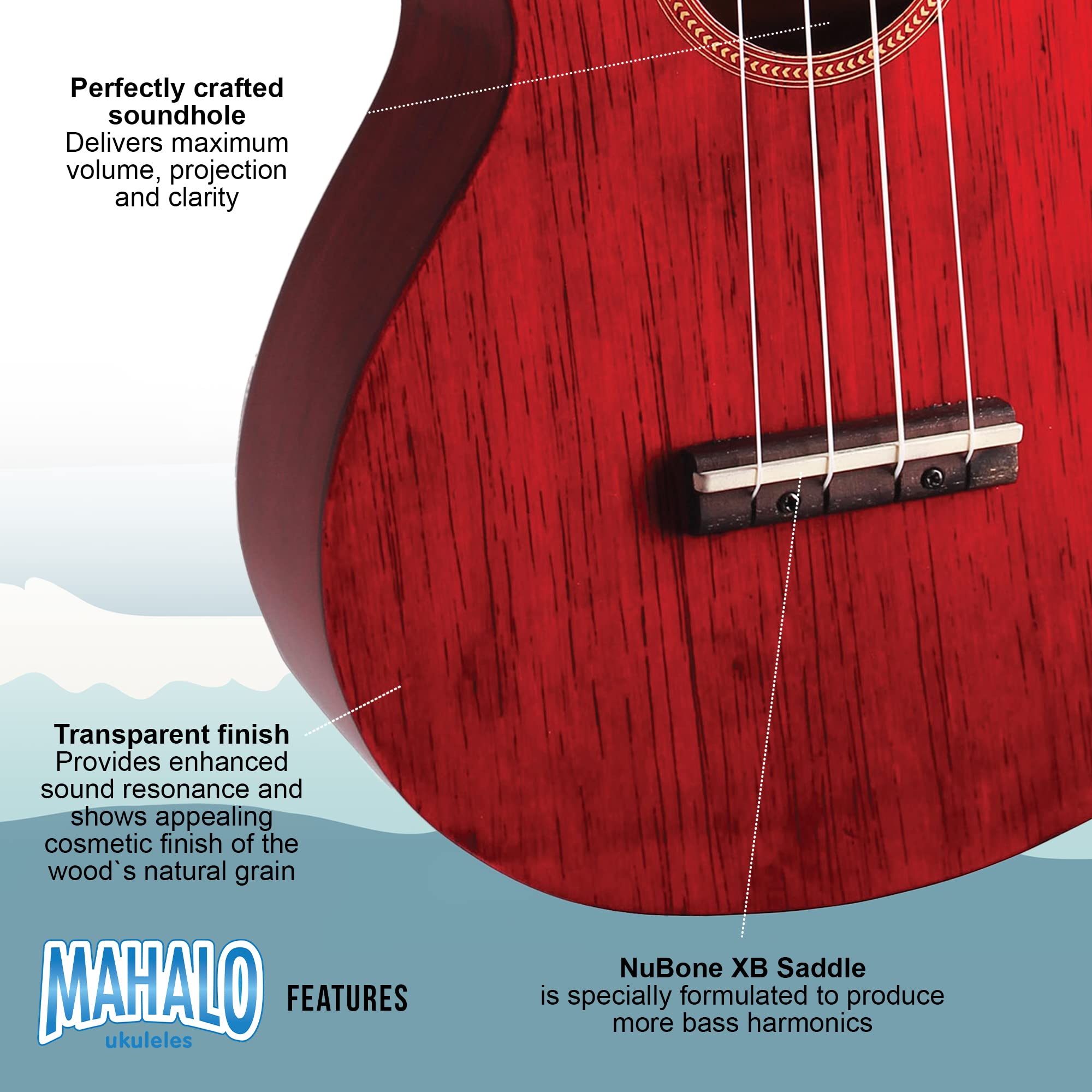 Hano Concert Ukulele w/Bag Trans Wine Red