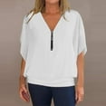 thumbnail image 6 of Zpanxa Casual Zip-Up Top for Women Short Sleeve V-Neck Solid Color Tee Relaxed Fit Everyday Comfort Blouse, 6 of 8