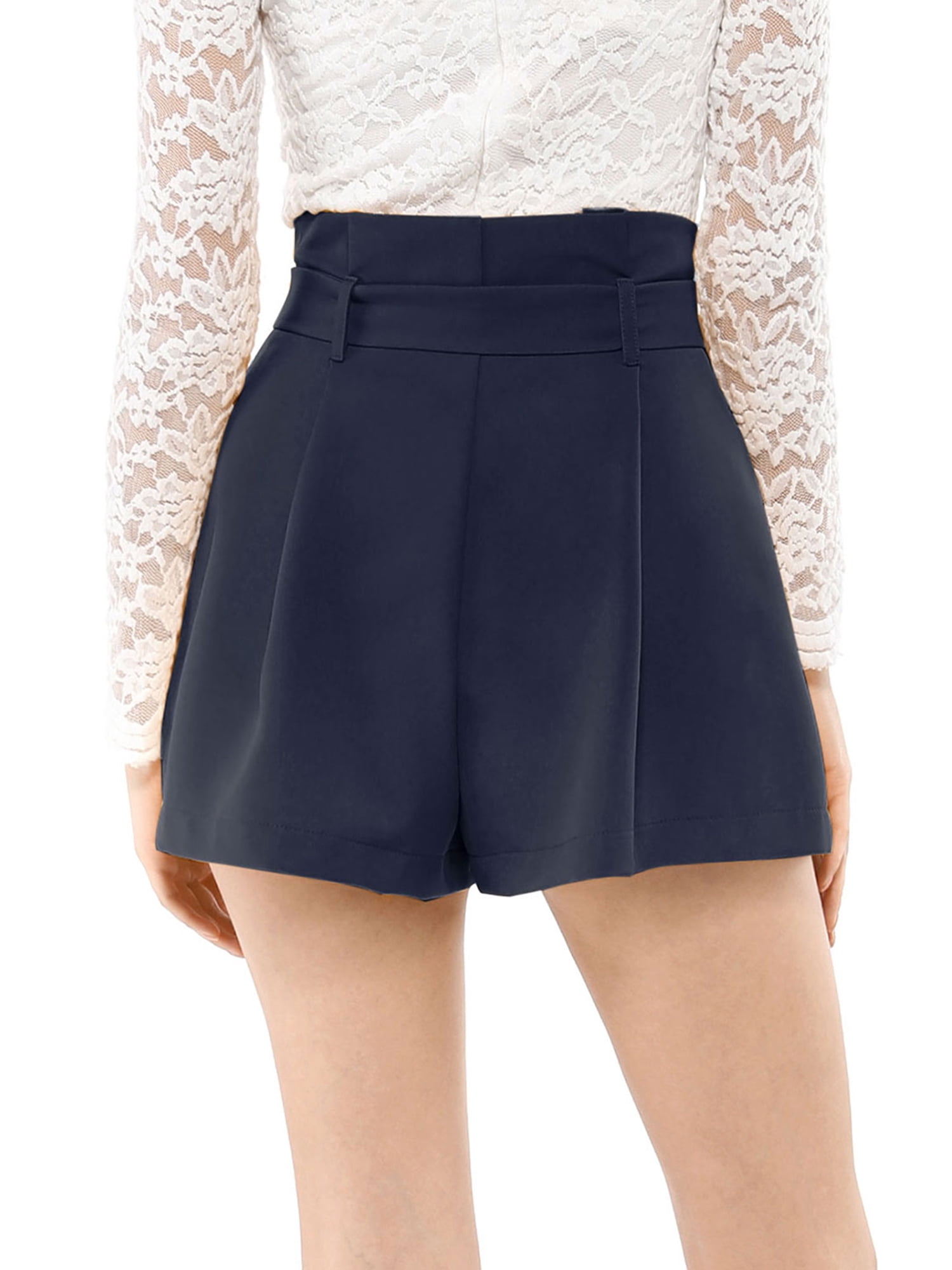 DARING DIVA Women's Bow Tie High Waist Short Paper Bag Shorts XS Navy Blue