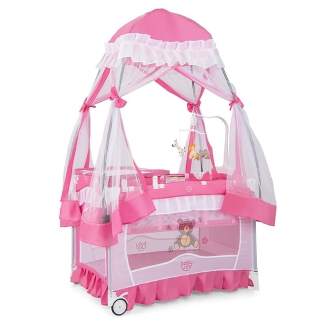 Pemberly Row Tapis à Langer Moustiquaire pour Berceau, Berceau et Couffin Portatif pour Bébé Rose