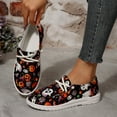 thumbnail image 4 of Halloween Pumpkin Fashion Sneakers for Women Wide Feet Skeleton Lace up Penny Loafers Casual Canvas Walking Flat Shoes, 4 of 7
