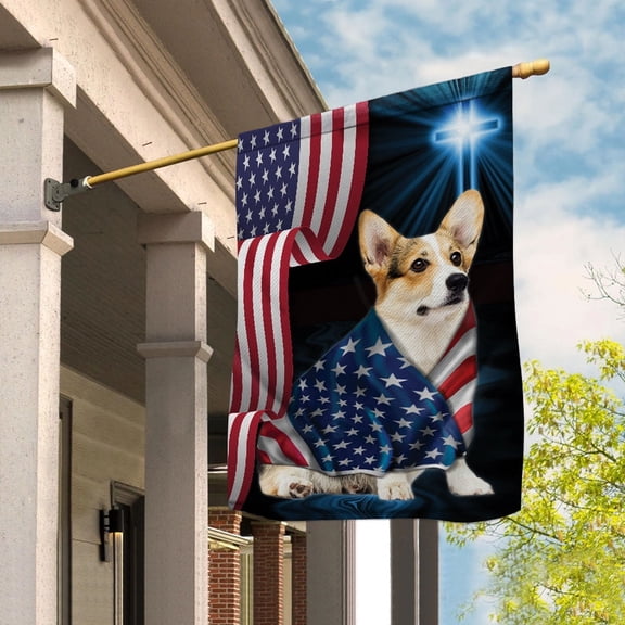 American Flag Corgi Dog Wearing Flag American Patriot Patriotic 4th of july House Flag, Double-Sided Decorative Outdoor Flag, Polyester Yard Flag 29.5 x 39.5 in