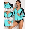 thumbnail image 5 of Women's Rash Guard Long Sleeve Swimsuits Zipper Front Colorblock Swim Shirt UPF 50, 5 of 6