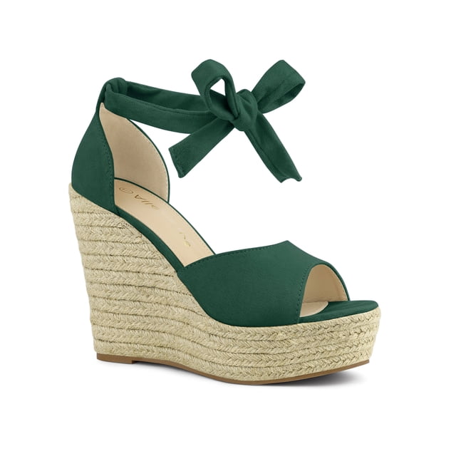 BLISSFUL STEP Sandales Espadrilles pour Femmes à Lacets avec Bride à la Cheville Vert Émeraude (Taille 7)