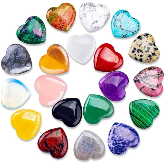 Topboutique Natural Crystals Healing Stones 20 Pcs Heart Healing Crystals Stones Bulk Love Polished Thumb Pocket Chakra Stone Amethyst Rose Quartz Reiki Assorted Styles for Christmas Gifts,0.8 inch