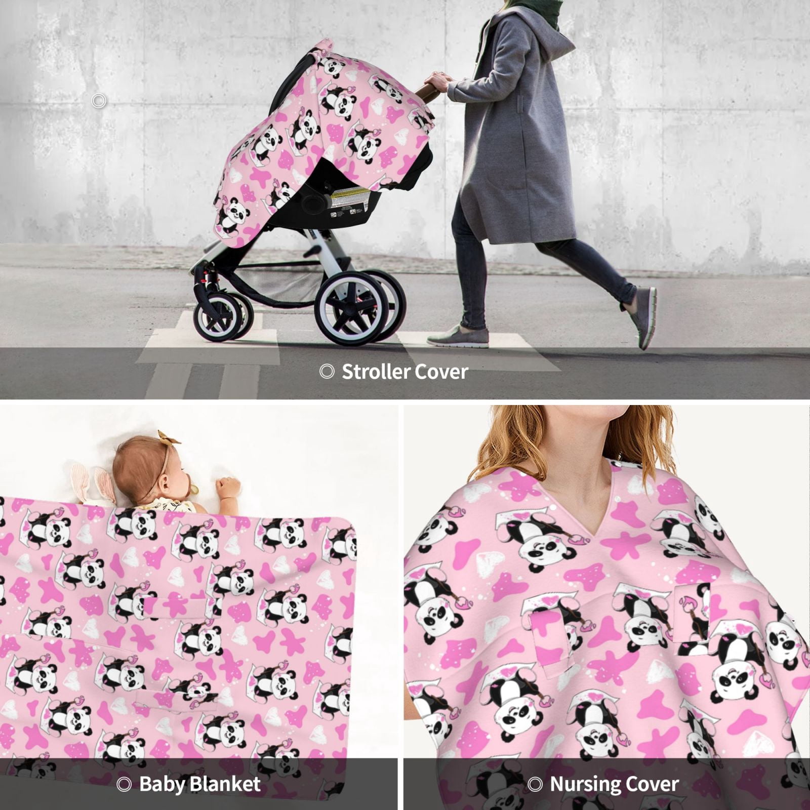 Car Seat Cover Baby - Funny Panda Draws A Heart Breathable Infant Car Seat Cover for Baby Carseat, Lightweight Comfort Baby Essentials Must Haves Newborn Stuff for Girl Boy