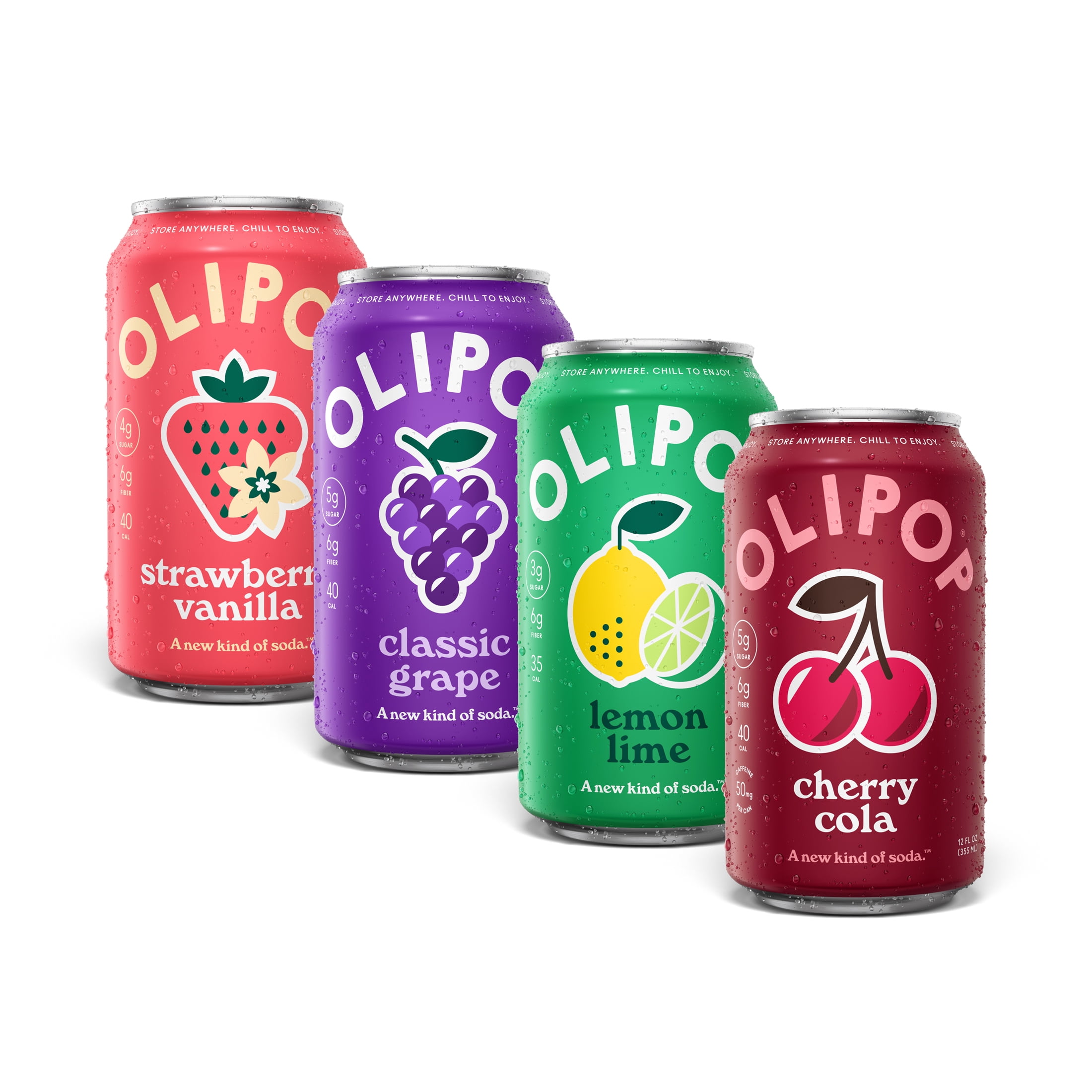 OLIPOP 6g Fiber Prebiotic Soda, Fruity Fun Variety Pack, 12 fl oz
