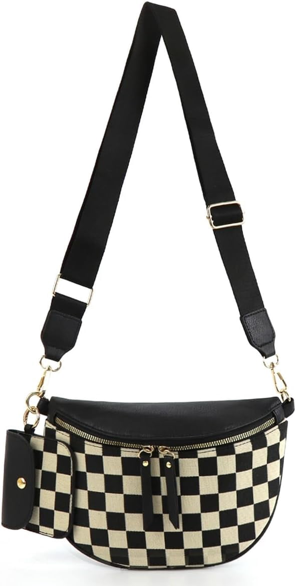 MMYGU 2 Pcs Checkered Crossbody Bags for Women Bum Bag Checkered Cross Body Sling Backpack Satchels Shoulder Wallet Purses