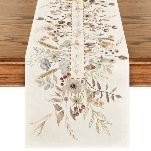 Smile Wildflower Leaves Floral Thanksgiving Fall Autumn Table Runner 13 x 72 Inch