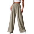 thumbnail image 2 of Oiangi Plus Size Dress Pants for Women Button Zipper Waistband Pleated Pants Casual Lightweight Business Work Pant Coffee 4XL, 2 of 6