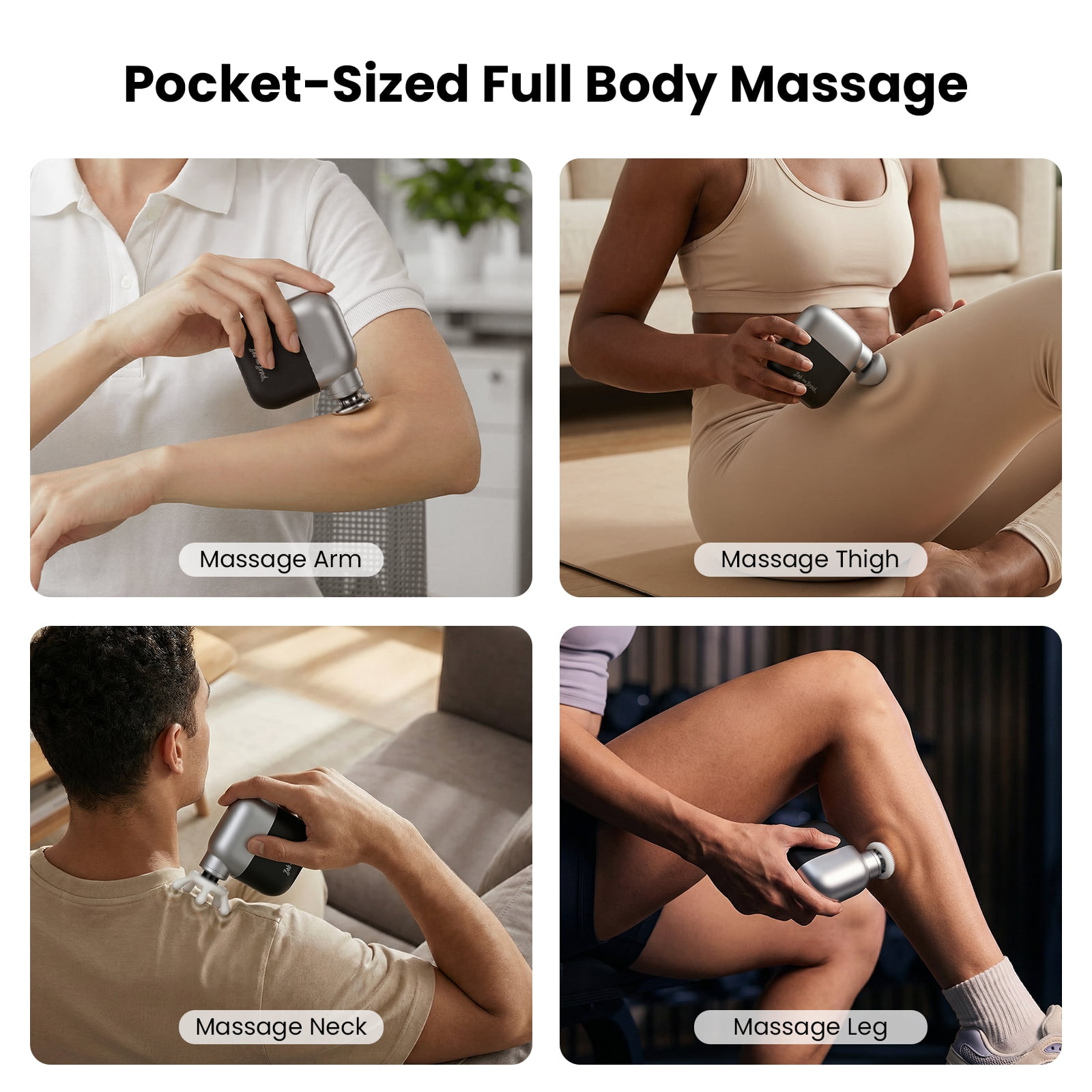Bob and Brad Mini Massage Gun, Travel Size Deep Tissue Percussion Massager With 3 Speeds and 3 Heads
