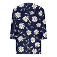 thumbnail image 5 of DDAPJ pyju Spring Tops for Women Trendy 3/4 Sleeve T-shirts Dressy Casual Floral Print V Neck Blouses Loose Fit Mid-length Tunics Dark Blue S, 5 of 6