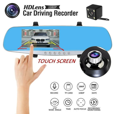 4.3 inch Car DVR Dual Lens Vehicle Dash Camera Touch Screen 1080p HD Rear View Mirror Camera Video