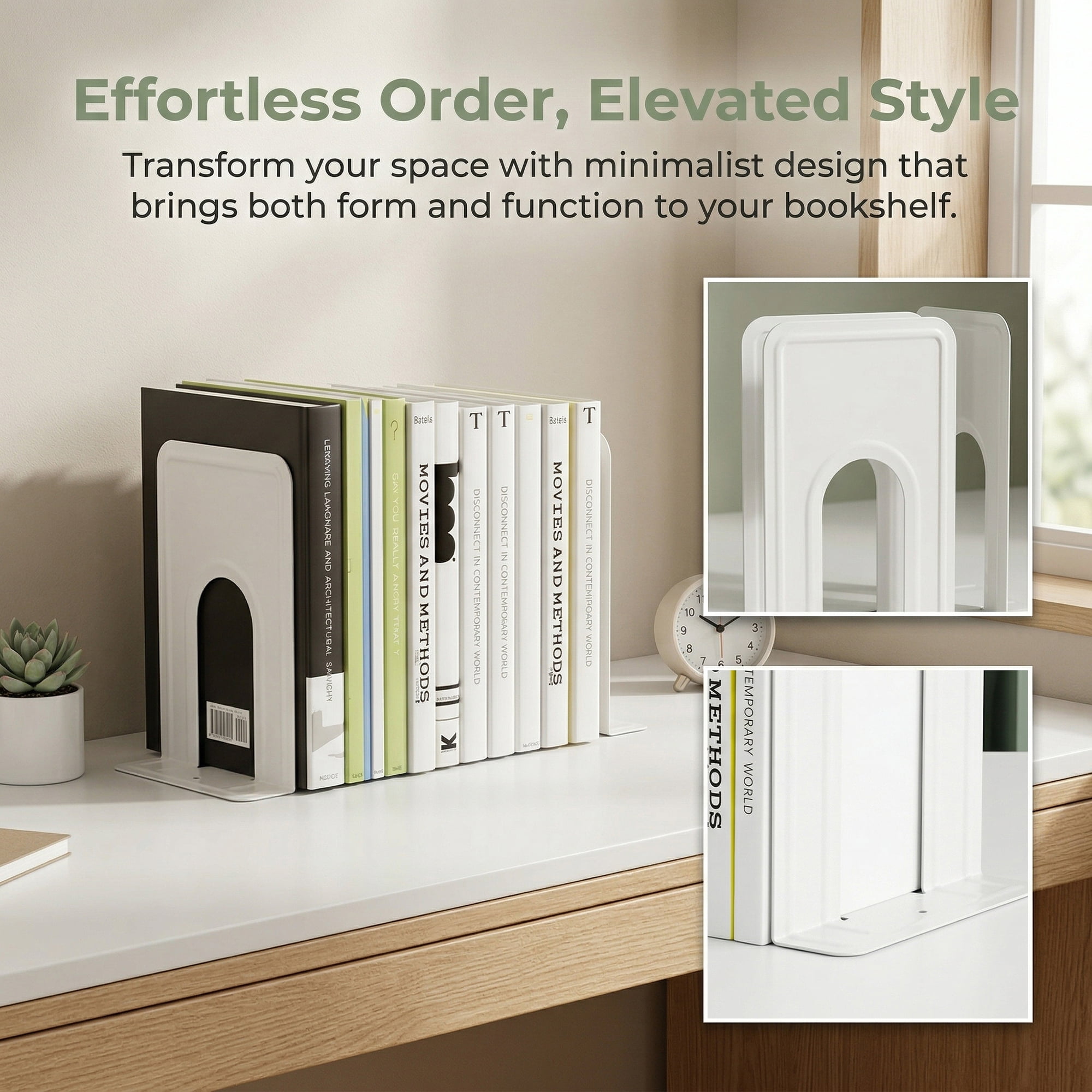 Unique Bargains Expandable Iron Bookends with Compartments White 5.2"L x 6.5"W x 8.5"H