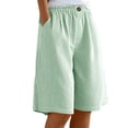 thumbnail image 2 of HongQid Women Bermuda Shorts Knee-Length Drawstring Elastic Waist Wide Leg Baggy Gingham Stripe Shorts with Pockets, 2 of 9