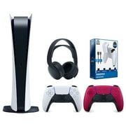 Sony Playstation 5 Digital Edition Console with Extra Red Controller, Black PULSE 3D Headset and Surge PowerPack Battery Pack & Charge Cable Bundle