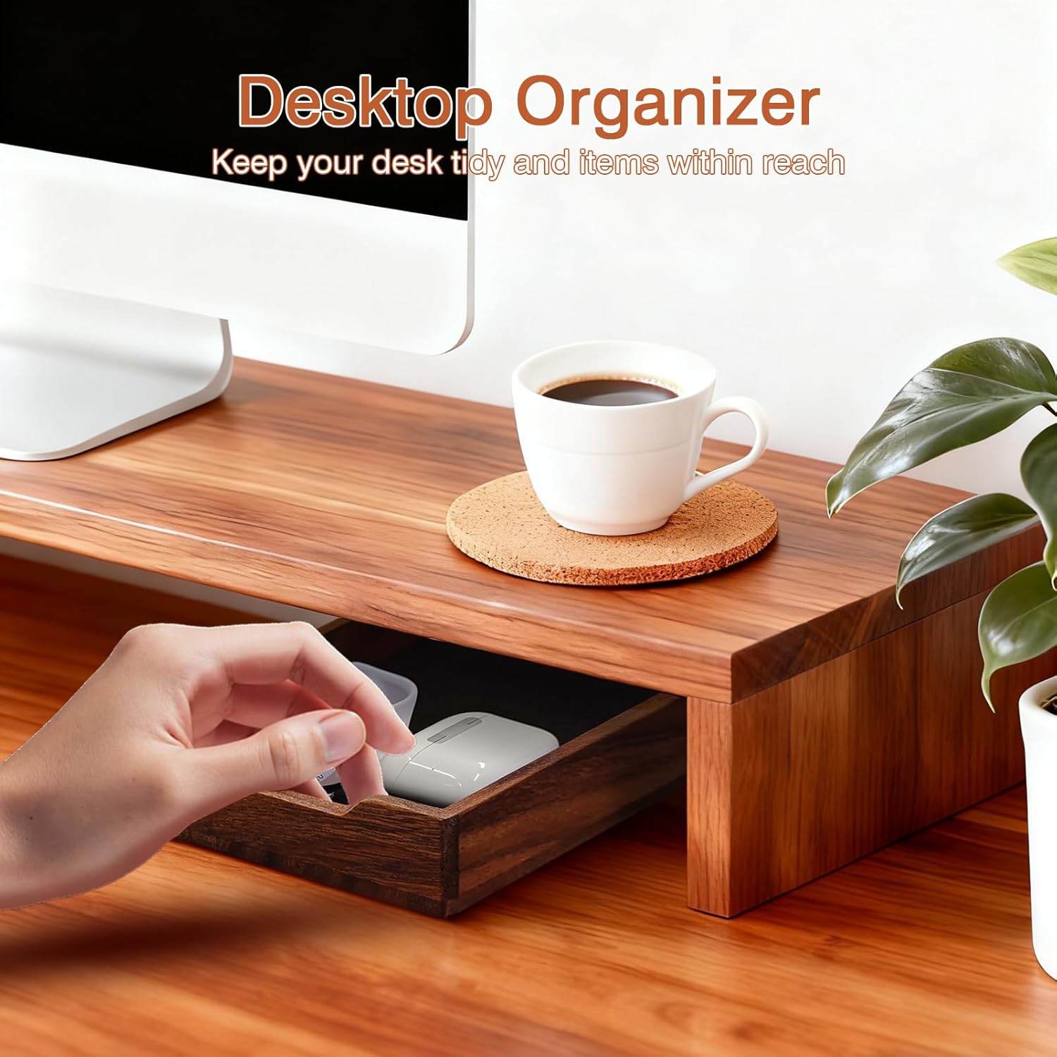 Desk Tray Organizer Drawer for Home Office, Desktop Accessories Walnut Desk Organizer Tray for Keys, Pen, Watch