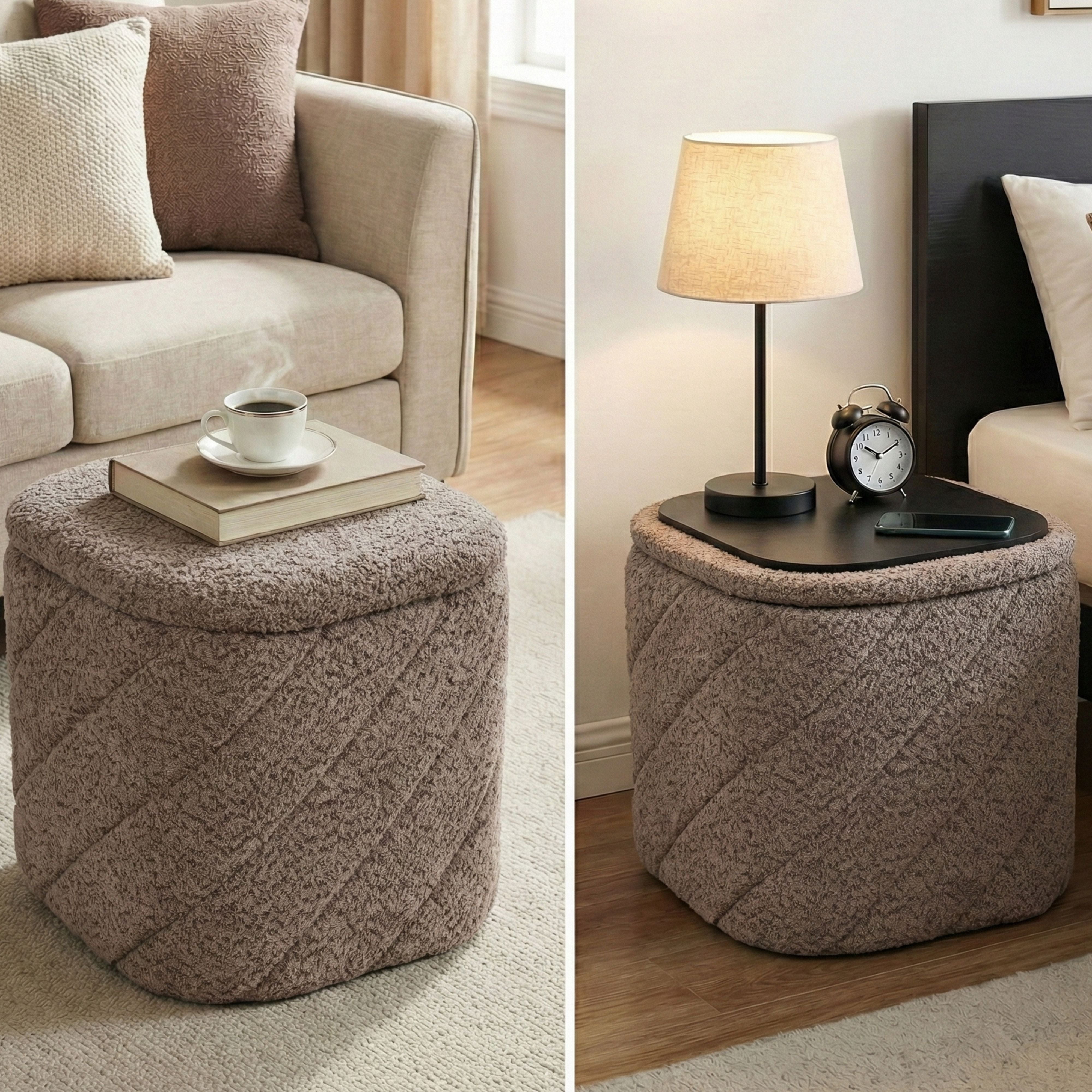 Aria Home Modern Tufted Cube Ottoman with Storage, Upholstered Footrest 15" Stool, Grey