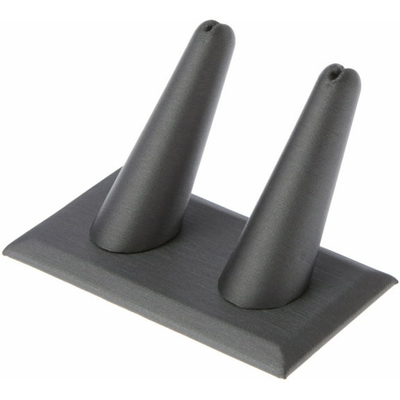Plymor Gray Faux Leather Ring Finger Display, Double on Rectangular Base, 3.625" W x 2.125" D x 2.25" H (Pack of 2)