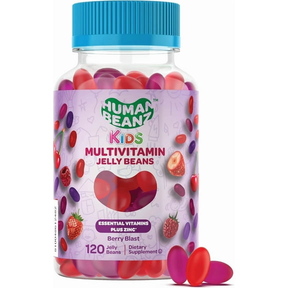 Human Beanz Kids Multivitamin Jelly Beans with Zinc, Daily Immune Support Vitamins for Children, Vegetarian Complete Kids Multi, Gluten-Free Non-GMO Kosher Halal, 120 Berry Gummies