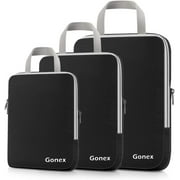 Gonex Compression Packing Cubes,3pcs L+M+S Expandable StorageTravel Bags Luggage Organizers(Black)