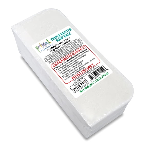 Primal Elements Triple Butter Soap Base (Mango, Shea, and Cocoa Butter) - Moisturizing Melt and Pour Glycerin Soap Base for Crafting and Soap Making, Vegan, Cruelty Free, Easy to Cut - 5 Pound