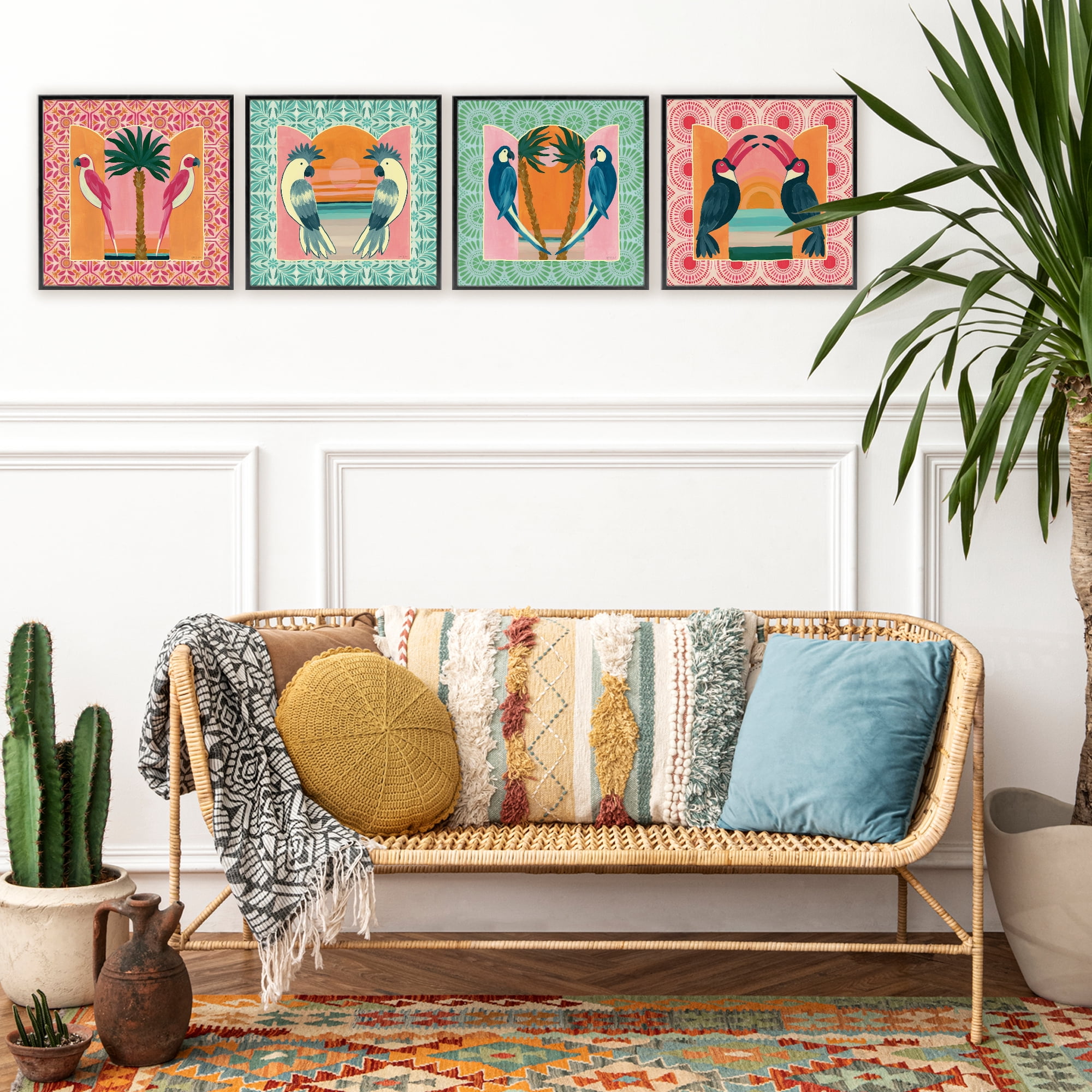 Stupell Industries Patterned Twin Bird Symmetry 4 Piece Black Framed Giclee Art Set, design by Yvette St. Amant