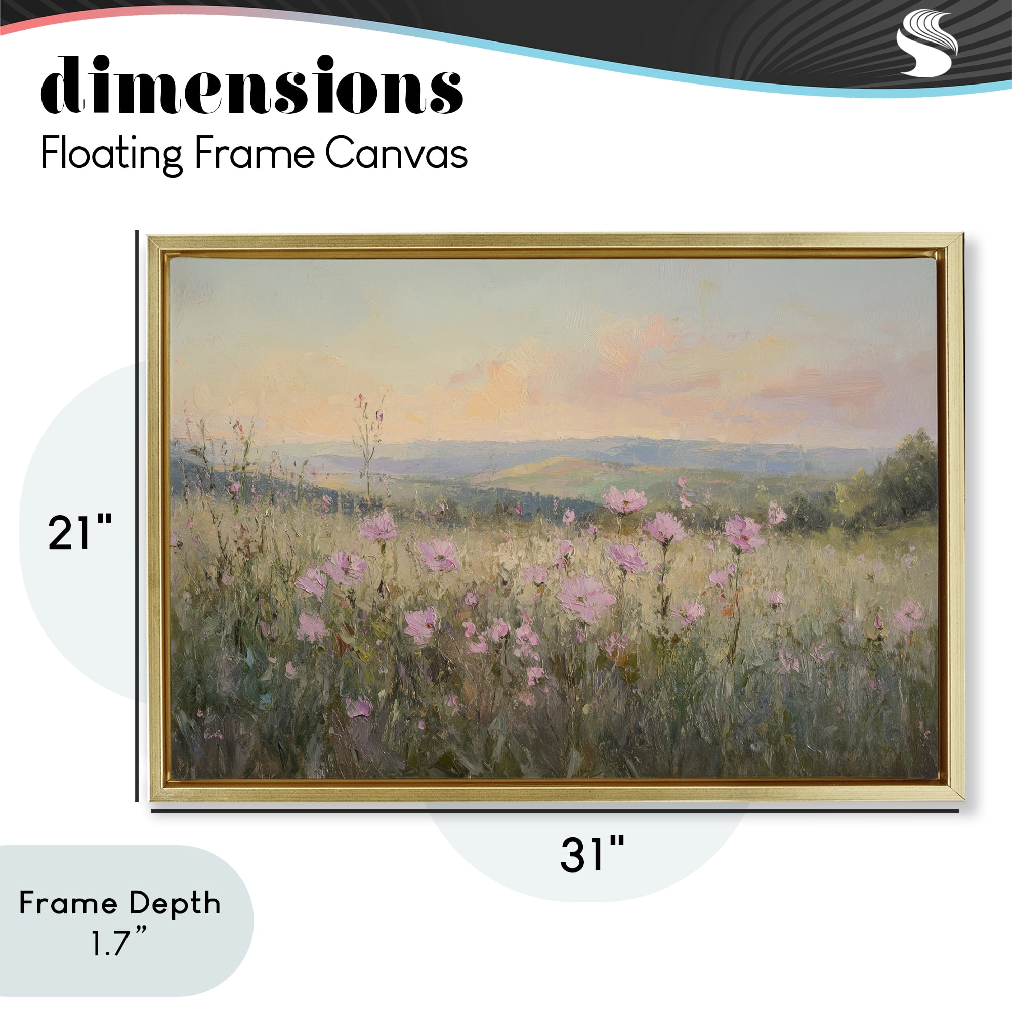 Stupell Industries Tranquil Meadow At Dawn Gold Framed Floater Canvas Wall Art, design by Petal Prints Design