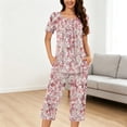 thumbnail image 2 of Wensltd Women Print Two Piece Sleepwear Set Short Sleeve Comfy Capri Pants with Side Pockets for All Season, 2 of 6