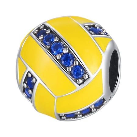 925 Sterling Silver Charm Bracelets Enamel Volleyball Bead Charms Women Bracelet Charm
