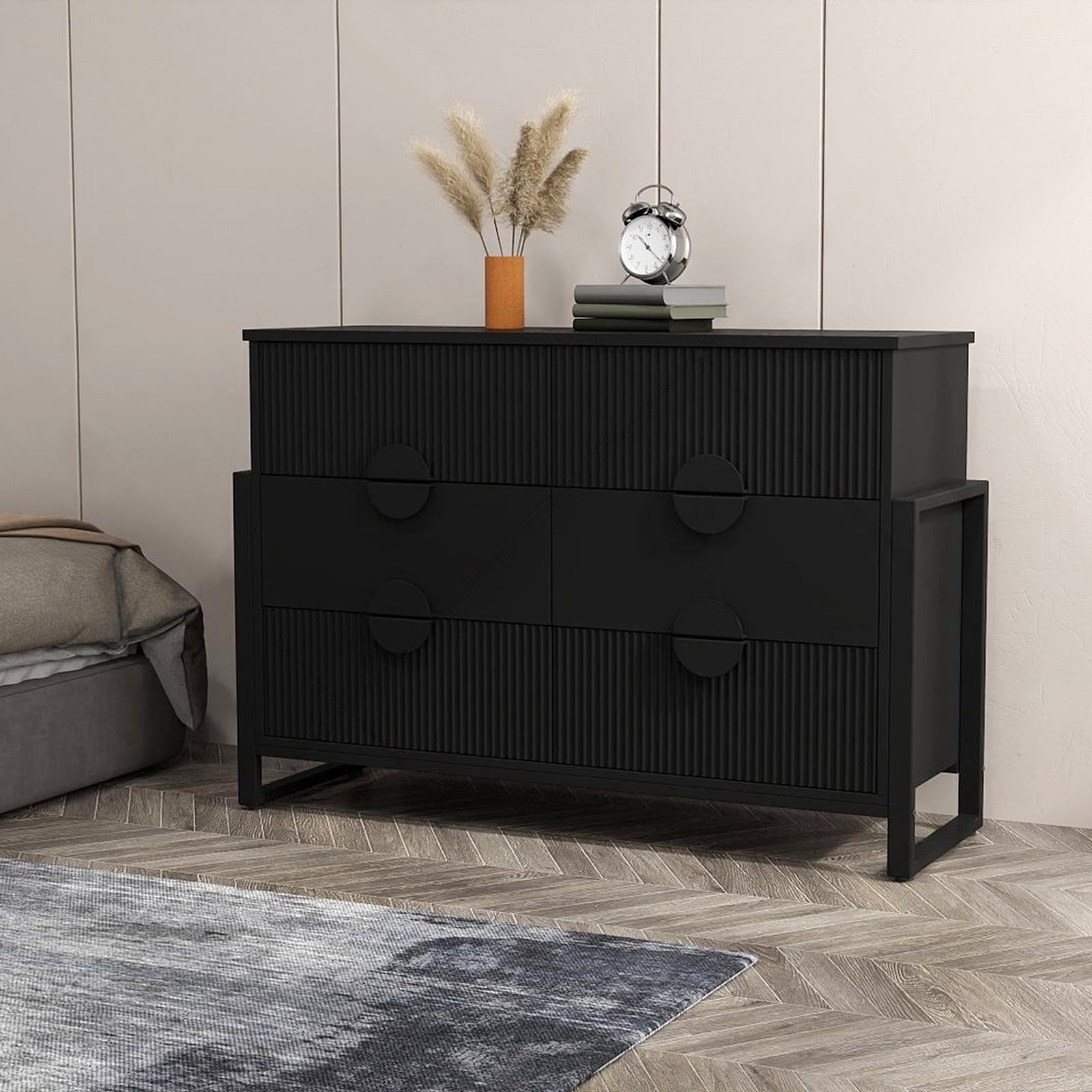 Duerer Modern 6 Drawer Dressers for Bedroom, Chest of Drawers Closet Organizers for Living Room, Hallway, Black