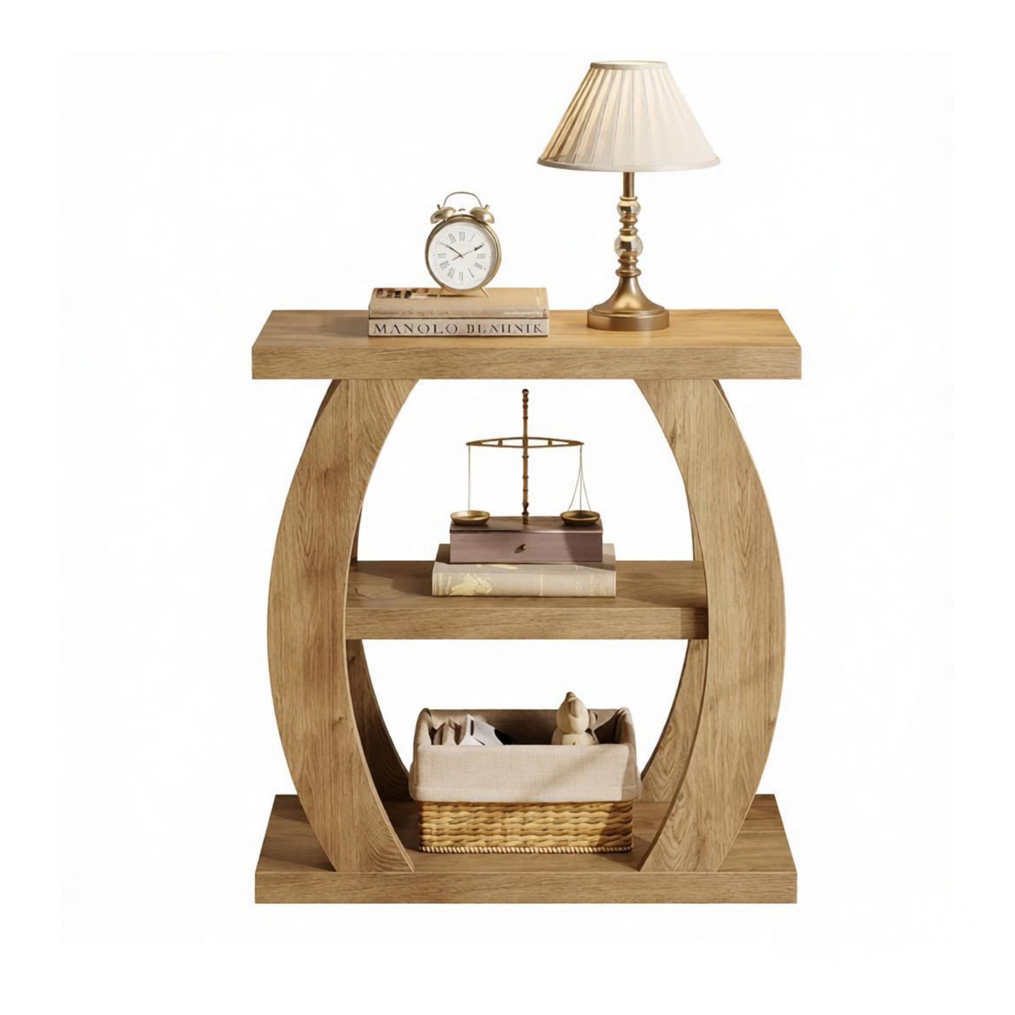 27.56 in End Table, 3-Tier Farmhouse Side Table with Geometric Metal Frame, Rustic Accent Table for Living Room, Bedroom & Sofa