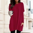 thumbnail image 2 of XIAOCHA Womens T Shirts Oversized Long Sleeves Crew Neck Side Pockets Tee Shirts Solid Color Relaxed Keen Length Long Tops T Shirt, 2 of 5