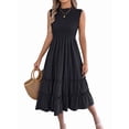 thumbnail image 3 of Women'S Ruffle Trim Flutter Sleeve Midi Dress Pleated Crew Neck Tiered Smocked Flowy Dresses, 3 of 9