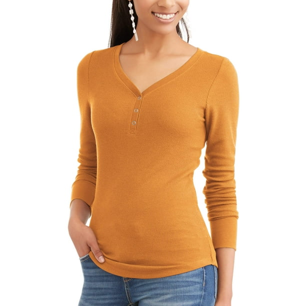 Time and Tru Women's Long Sleeve Thermal Henley TShirt