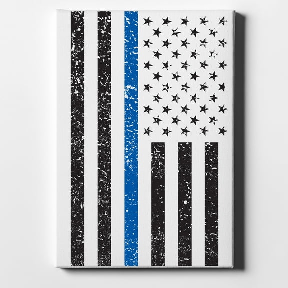 Weathered Thin Blue Line US Flag - 8" x 10" - Decorative Canvas Wall Art - White Edge - 5/8" Gallery Wrapped