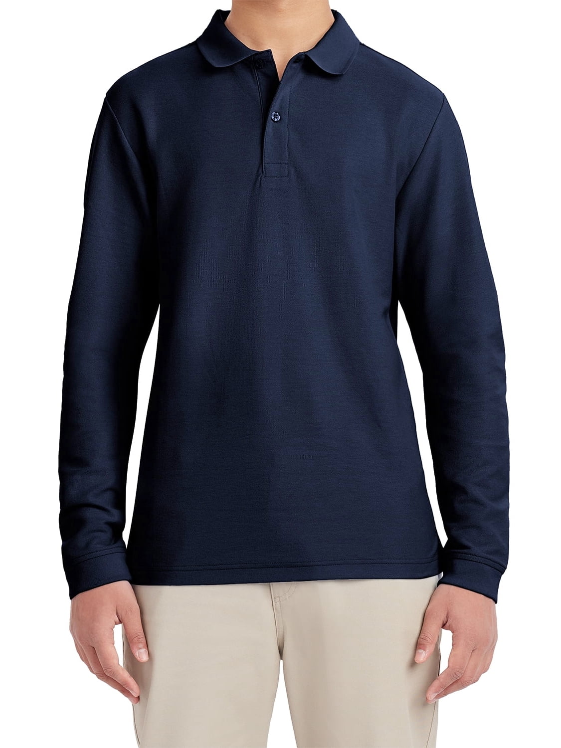 Wonder Nation Boys School Uniform Long Sleeve Pique Polo Shirt, 2-Pack, Sizes 4-18 & Husky