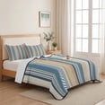 thumbnail image 5 of King Quilt Set 96''x106'', Blue Brown Beige Lightweight Bedspread Coverlet Set with 2 Pillow Shams, Boho Farmhouse Abstract Stripes Art Breathable All Season Quilt Bedding for Bedroom/Guest Room, 5 of 9